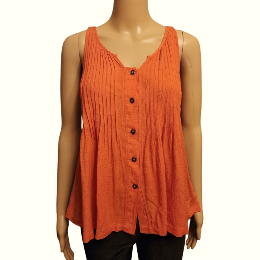 Anthro Maeve Coral Orange Button Down Sleeveless Blouse Size 0